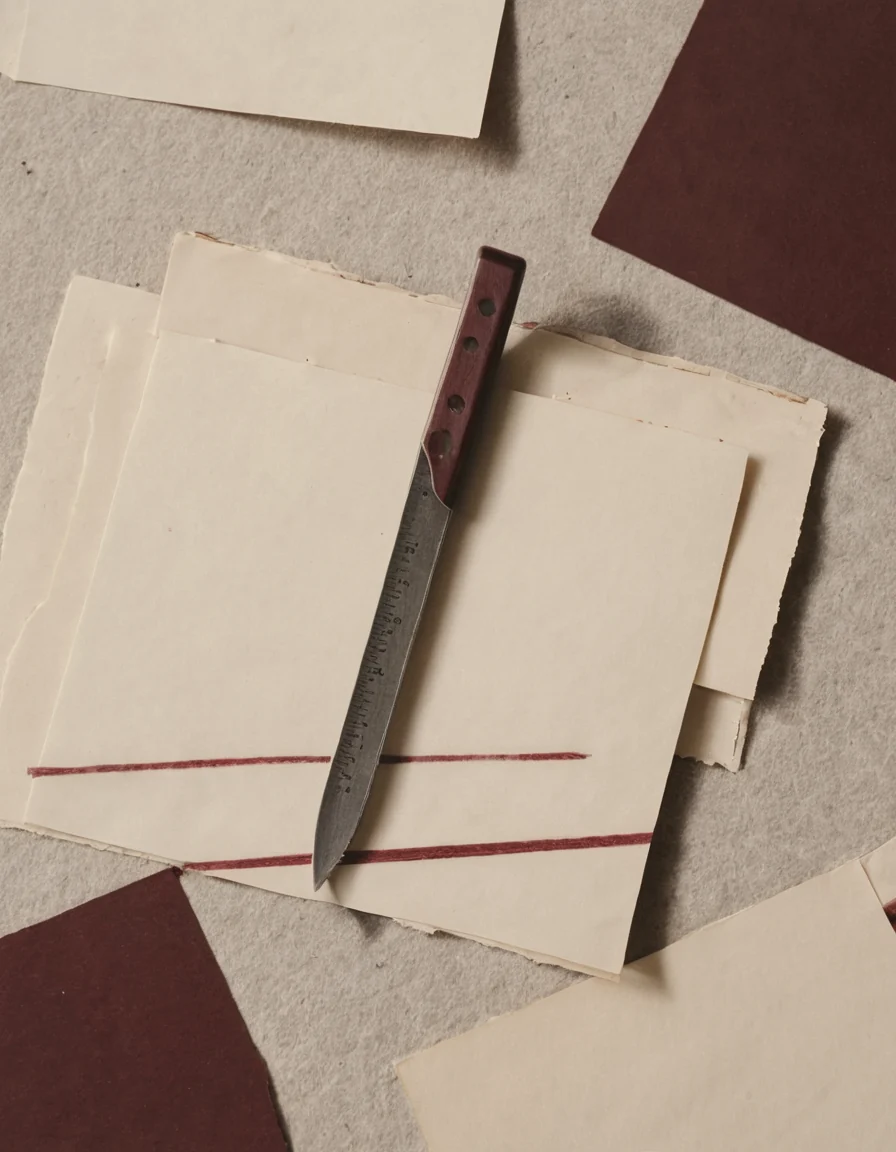Overhead view of blank cards laid out in a grid on bone-coloured paper with a steel ruler